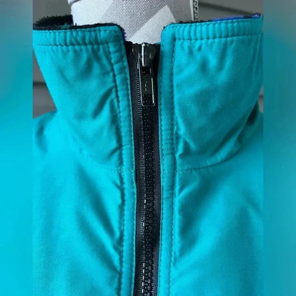 VTG LL Bean Warm Up Jacket Mens Teal Full Zip Fleece Lined Aztec Reversible Sz M - Picture 5 of 13